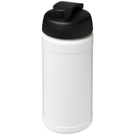 Baseline® Plus 500 ml Sportflasche mit Klappdeckel, weiss, schwarz bedrucken, Art.-Nr. 21006800