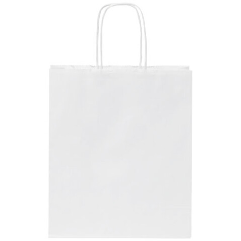 Kraftpapiertasche 80 g/m² mit gedrehten Griffen – 18 × 8 × 21 cm, weiss bedrucken, Art.-Nr. 1PQ00101 Kraftpapiertasche 80 g/m² mit gedrehten Griffen – 18 × 8 × 21 cm, weiss bedrucken, Art.-Nr. 1PQ00101