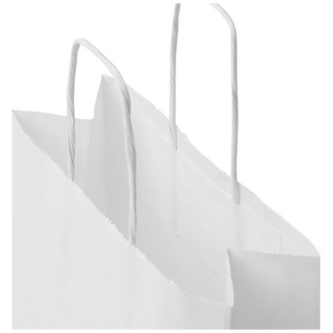 Kraftpapiertasche 80 g/m² mit gedrehten Griffen – 18 × 8 × 21 cm, weiss bedrucken, Art.-Nr. 1PQ00101 Kraftpapiertasche 80 g/m² mit gedrehten Griffen – 18 × 8 × 21 cm, weiss bedrucken, Art.-Nr. 1PQ00101