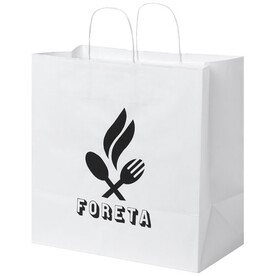 Kraftpapiertasche 80-90 g/m² mit gedrehten Griffen – 34 × 20 × 35 cm, weiss bedrucken, Art.-Nr. 1PQ00601