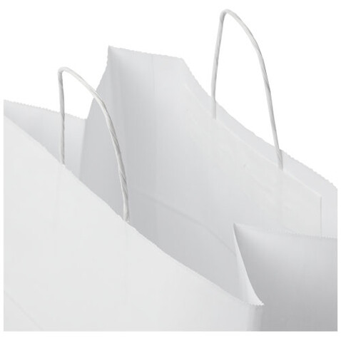 Kraftpapiertasche 80-90 g/m² mit gedrehten Griffen – 34 × 20 × 35 cm, weiss bedrucken, Art.-Nr. 1PQ00601 Kraftpapiertasche 80-90 g/m² mit gedrehten Griffen – 34 × 20 × 35 cm, weiss bedrucken, Art.-Nr. 1PQ00601