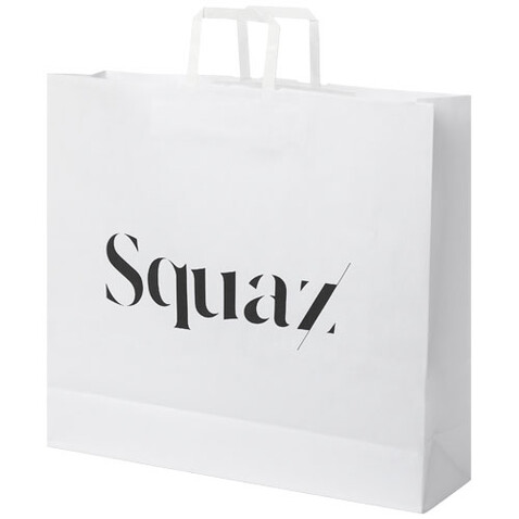 Kraftpapiertasche 90-100 g/m² mit flachen Griffen – 49,5 × 14 × 44 cm, weiss bedrucken, Art.-Nr. 1PQ00901 Kraftpapiertasche 90-100 g/m² mit flachen Griffen – 49,5 × 14 × 44 cm, weiss bedrucken, Art.-Nr. 1PQ00901