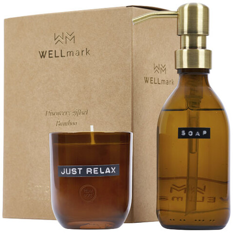 Wellmark Discovery Seifenspender und Duftkerze ´Bambus´-Set, 200 ml (Spender) und 150 g (Duftkerze), amber heather bedrucken, Art.-Nr. 12630811 Wellmark Discovery Seifenspender und Duftkerze ´Bambus´-Set, 200 ml (Spender) und 150 g (Duftkerze), amber heather bedrucken, Art.-Nr. 12630811