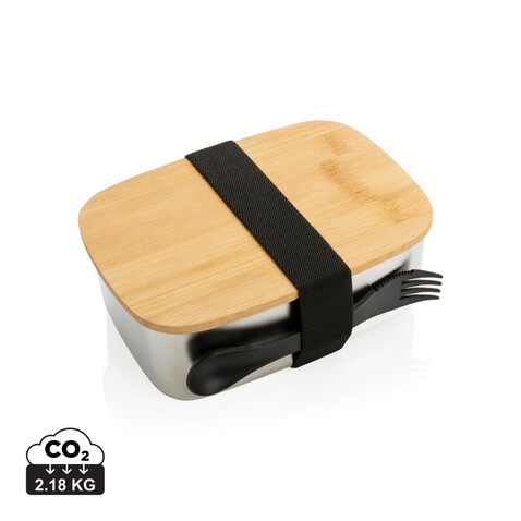 Stainless Steel Lunchbox mit Bambus-Deckel und Göffel silber bedrucken, Art.-Nr. P269.622 Stainless Steel Lunchbox mit Bambus-Deckel und Göffel silber bedrucken, Art.-Nr. P269.622