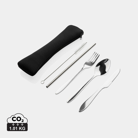 4-teiliges wiederverwendbares Besteckset aus Stainless-Steel silber bedrucken, Art.-Nr. P269.632