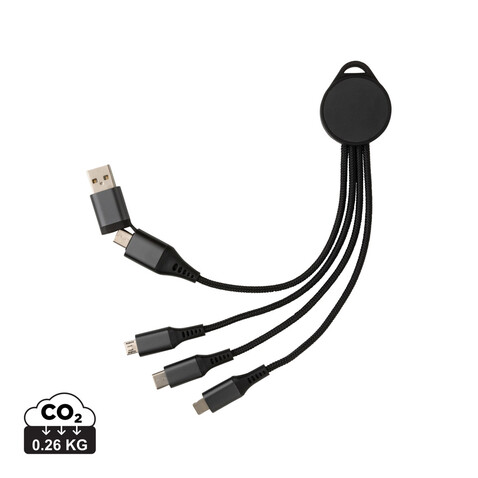 Terra 6-in-1-Ladekabel aus RCS recyceltem Aluminium grau bedrucken, Art.-Nr. P302.672 Terra 6-in-1-Ladekabel aus RCS recyceltem Aluminium grau bedrucken, Art.-Nr. P302.672