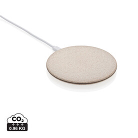 5W Weizenstroh Wireless Charger khaki bedrucken, Art.-Nr. P308.729