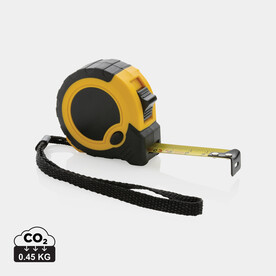 3m/16mm Maßband mit Stop-Taste aus RCS recycelt. Kunststoff gelb, schwarz bedrucken, Art.-Nr. P112.126
