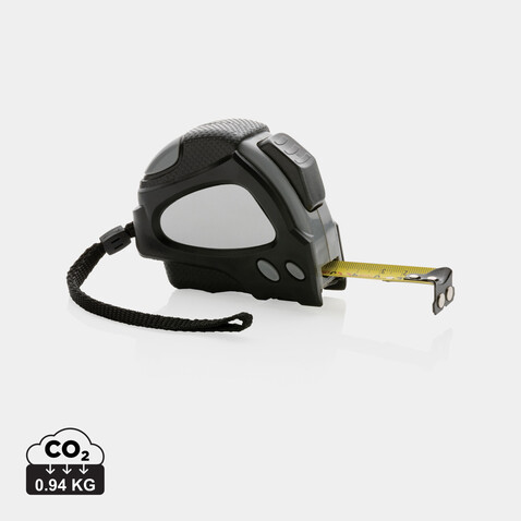 Auto-Stop-Maßband aus recyceltem Kunststoff, 5m/19mm schwarz bedrucken, Art.-Nr. P112.171