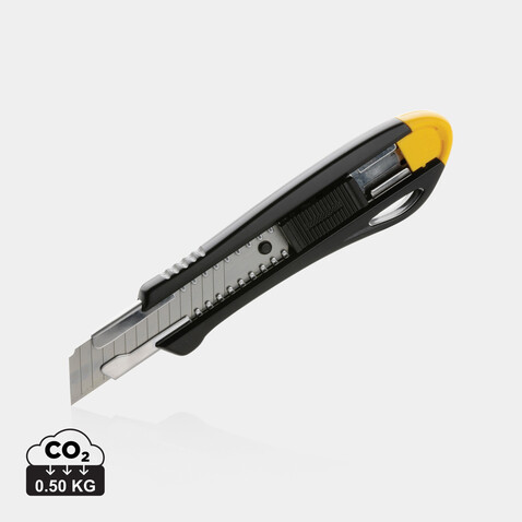 Nachfüllbares Pro-Abbrechmesser aus RCS recycelt. Kunststoff gelb bedrucken, Art.-Nr. P215.166