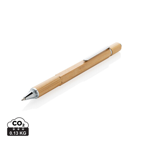 5-in-1 Bambus Tool-Stift braun bedrucken, Art.-Nr. P221.549