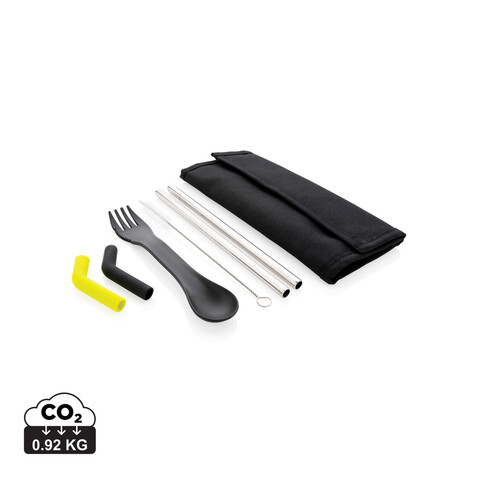 Tierra 2-teiliges Trinkhalm- und Besteckset schwarz bedrucken, Art.-Nr. P269.551 Tierra 2-teiliges Trinkhalm- und Besteckset schwarz bedrucken, Art.-Nr. P269.551