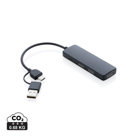 RCS recycelter USB-Hub mit Dual-Input schwarz bedrucken, Art.-Nr. P308.261