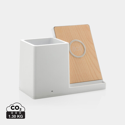 Ontario 10W Wireless Charger aus Bambus und RCS Kunststoff weiß bedrucken, Art.-Nr. P308.403 Ontario 10W Wireless Charger aus Bambus und RCS Kunststoff weiß bedrucken, Art.-Nr. P308.403