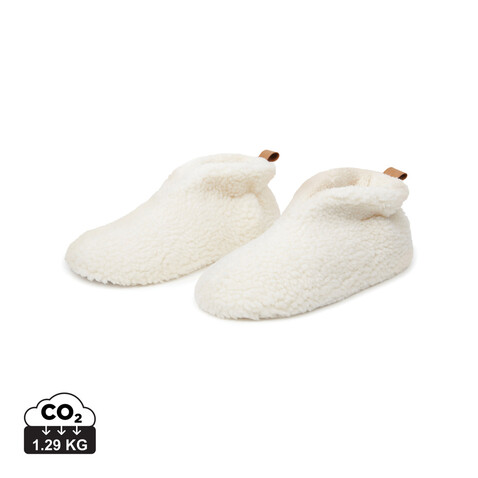 VINGA Santos kuschelige Hausschuhe aus RCS recyceltem PET off white bedrucken, Art.-Nr. V499201SM