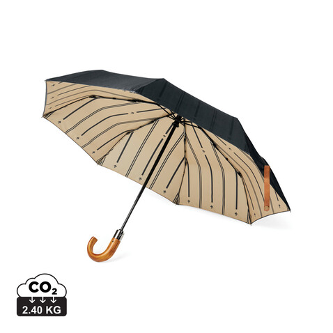 VINGA Bosler AWARE™ 21" faltbarer Schirm aus recyceltem PET schwarz bedrucken, Art.-Nr. V850011