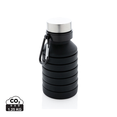 Auslaufgeschützte faltbare Silikonflasche schwarz bedrucken, Art.-Nr. P432.621 Auslaufgeschützte faltbare Silikonflasche schwarz bedrucken, Art.-Nr. P432.621