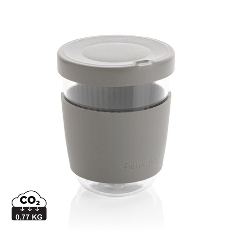 Ukiyo Borosilikatglas mit Silikondeckel &amp; Sleeve grau bedrucken, Art.-Nr. P432.702