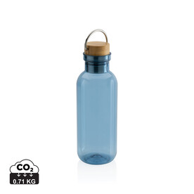 RCS rPET Flasche with Bambusdeckel und Griff blau bedrucken, Art.-Nr. P433.265