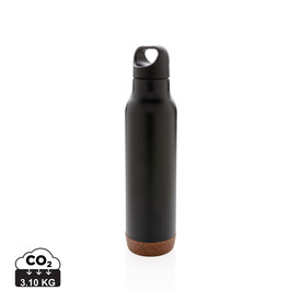 Auslaufsichere Vakuum-Flasche mit Kork schwarz bedrucken, Art.-Nr. P433.281