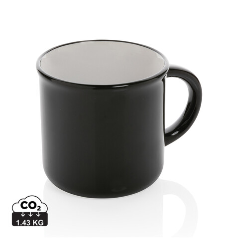 Vintage Keramiktasse, 280ml schwarz, weiß bedrucken, Art.-Nr. P434.031 Vintage Keramiktasse, 280ml schwarz, weiß bedrucken, Art.-Nr. P434.031