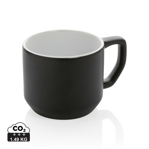 Moderne Keramiktasse, 350ml schwarz, weiß bedrucken, Art.-Nr. P434.041 Moderne Keramiktasse, 350ml schwarz, weiß bedrucken, Art.-Nr. P434.041