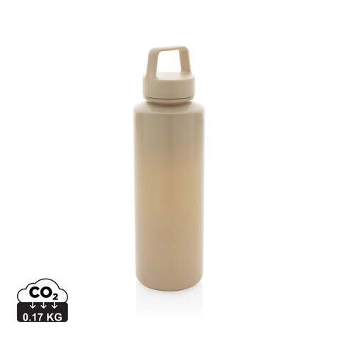 Wasserflasche mit Henkel aus RCS rPP braun bedrucken, Art.-Nr. P435.019