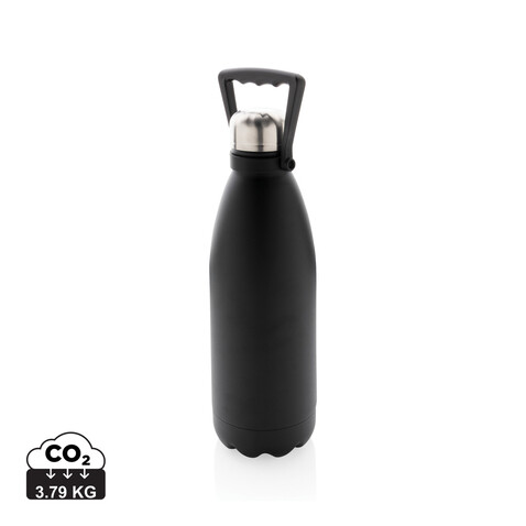 Große Vakuumflasche aus RCS recyceltem Stainless-Steel 1,5L schwarz bedrucken, Art.-Nr. P435.511