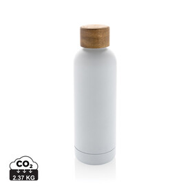 Wood Vakuumflasche aus RCS recyceltem Stainless-Steel weiß bedrucken, Art.-Nr. P435.533