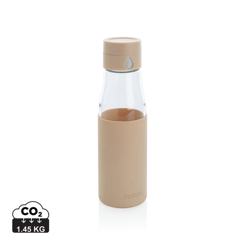 Ukiyo Trink-Tracking-Flasche aus Glas mit Hülle braun bedrucken, Art.-Nr. P436.729