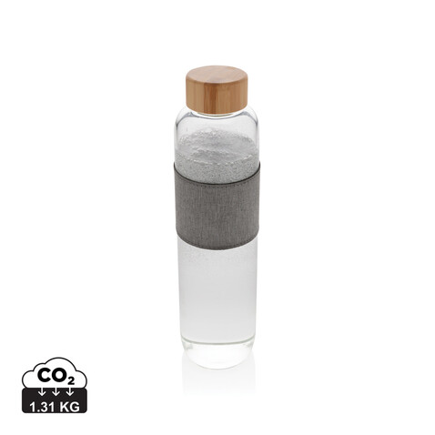 Impact Borosilikat-Glasflasche mit Bambusdeckel transparent, grau bedrucken, Art.-Nr. P436.770