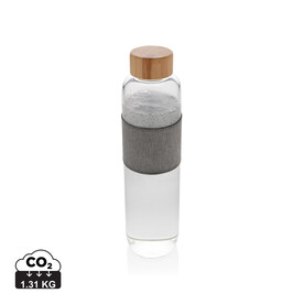 Impact Borosilikat-Glasflasche mit Bambusdeckel transparent, grau bedrucken, Art.-Nr. P436.770