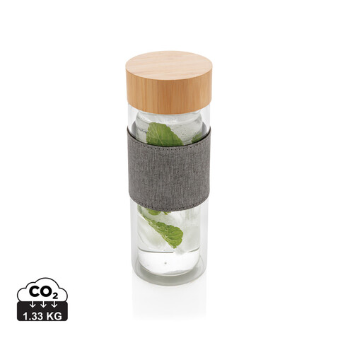 Impact doppelwandige Borosilikatglas-Flasche transparent, grau bedrucken, Art.-Nr. P436.780 Impact doppelwandige Borosilikatglas-Flasche transparent, grau bedrucken, Art.-Nr. P436.780