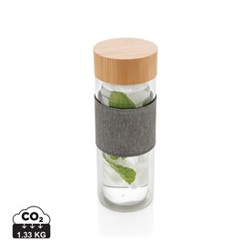 Impact doppelwandige Borosilikatglas-Flasche transparent, grau bedrucken, Art.-Nr. P436.780
