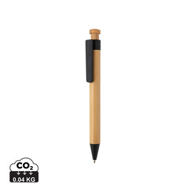 Bambus Stift mit Wheatstraw-Clip schwarz bedrucken, Art.-Nr. P610.541