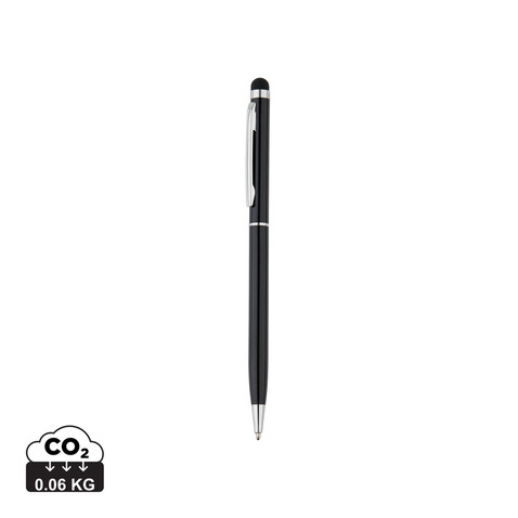 Schlanker Aluminiumkugelschreiber mit Stylus schwarz bedrucken, Art.-Nr. P610.621