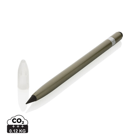 Tintenloser Stift aus Aluminium mit Radiergummi grün bedrucken, Art.-Nr. P611.127 Tintenloser Stift aus Aluminium mit Radiergummi grün bedrucken, Art.-Nr. P611.127