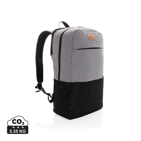 Moderner 15.6" USB &amp; RFID Laptop-Rucksack, PVC-frei schwarz bedrucken, Art.-Nr. P760.051
