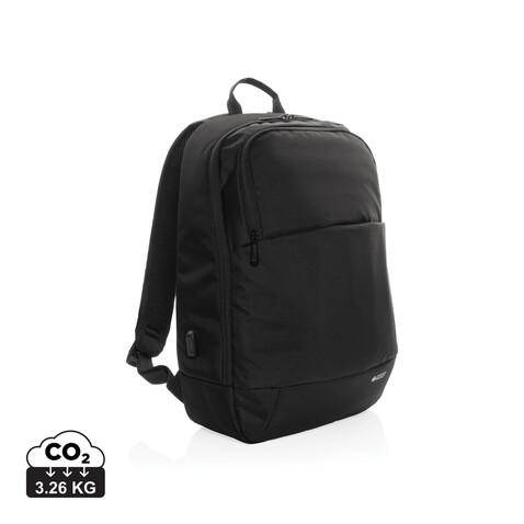 Swiss Peak AWARE™ moderner 15,6" Laptop-Rucksack schwarz bedrucken, Art.-Nr. P763.101