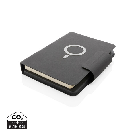 Artic magnetisches 10W Wireless Charging Notizbuch schwarz bedrucken, Art.-Nr. P774.312