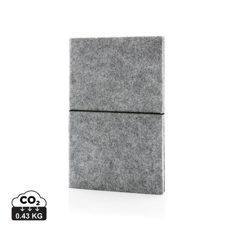 A5-Softcover-Notizbuch aus GRS zertifiert recyceltem Filz grau bedrucken, Art.-Nr. P774.472