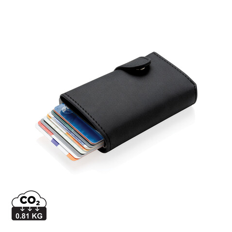 Aluminium RFID Kartenhalter mit PU-Börse schwarz bedrucken, Art.-Nr. P850.341 Aluminium RFID Kartenhalter mit PU-Börse schwarz bedrucken, Art.-Nr. P850.341