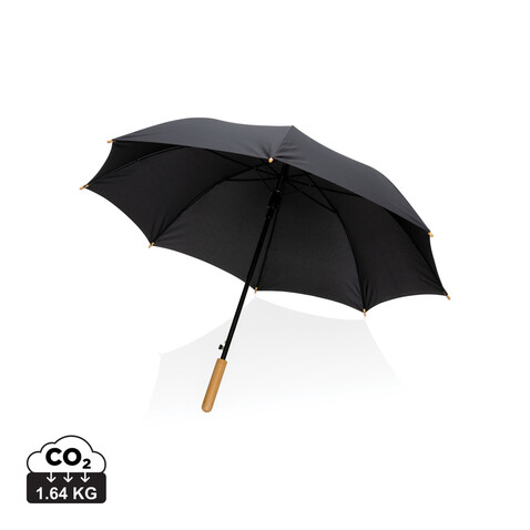 23" Impact AWARE™ RPET 190T Auto-Open Bambus-Schirm schwarz bedrucken, Art.-Nr. P850.651