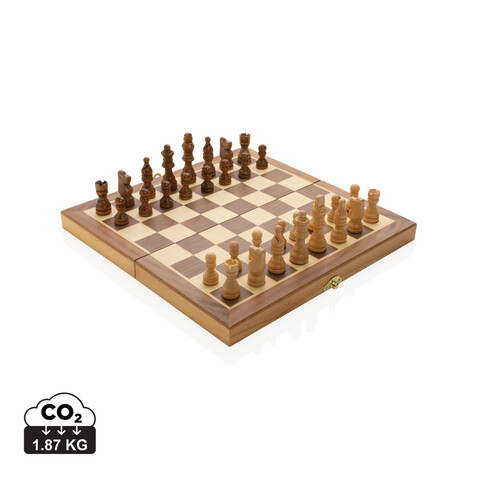Faltbares Schachspiel aus Holz braun bedrucken, Art.-Nr. P940.129 Faltbares Schachspiel aus Holz braun bedrucken, Art.-Nr. P940.129
