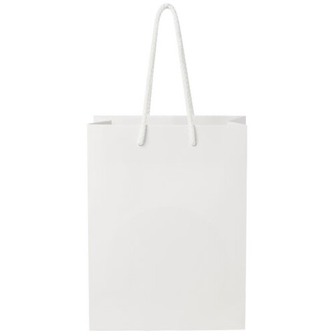 Handgefertigte 170 g/m² Integra-Papiertüte mit Kunststoff Kordelgriffen – 18 × 9 × 23 cm, weiss bedrucken, Art.-Nr. 1ZB00901 Handgefertigte 170 g/m² Integra-Papiertüte mit Kunststoff Kordelgriffen – 18 × 9 × 23 cm, weiss bedrucken, Art.-Nr. 1ZB00901