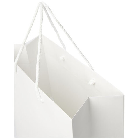 Handgefertigte 170 g/m² Integra-Papiertüte mit Kunststoff Kordelgriffen – 31 × 12 × 41 cm, weiss bedrucken, Art.-Nr. 1ZB01101 Handgefertigte 170 g/m² Integra-Papiertüte mit Kunststoff Kordelgriffen – 31 × 12 × 41 cm, weiss bedrucken, Art.-Nr. 1ZB01101