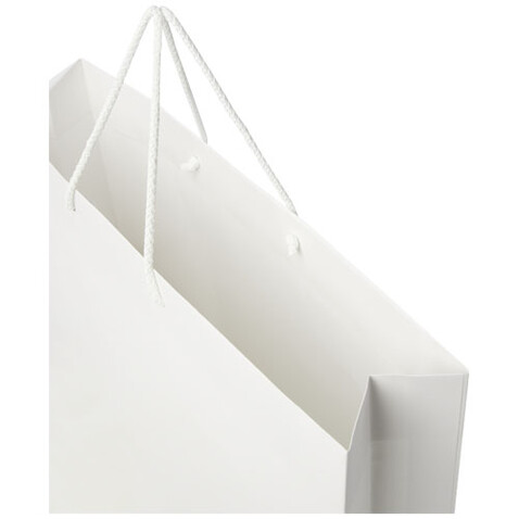 Handgefertigte 170 g/m² Integra-Papiertüte mit Kunststoff Kordelgriffen – 45 × 10 × 35 cm, weiss bedrucken, Art.-Nr. 1ZB01201 Handgefertigte 170 g/m² Integra-Papiertüte mit Kunststoff Kordelgriffen – 45 × 10 × 35 cm, weiss bedrucken, Art.-Nr. 1ZB01201
