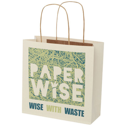 Papiertüte 150 g/m² aus landwirtschaftlichen Reststoffen mit gedrehten Griffen – 24 × 9 × 24 cm, offwhite bedrucken, Art.-Nr. 1ZM00101