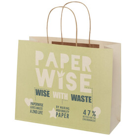 Papiertüte 150 /m² aus landwirtschaftlichen Reststoffen mit gedrehten Griffen – 31 × 12 × 25 cm, offwhite bedrucken, Art.-Nr. 1ZM00301