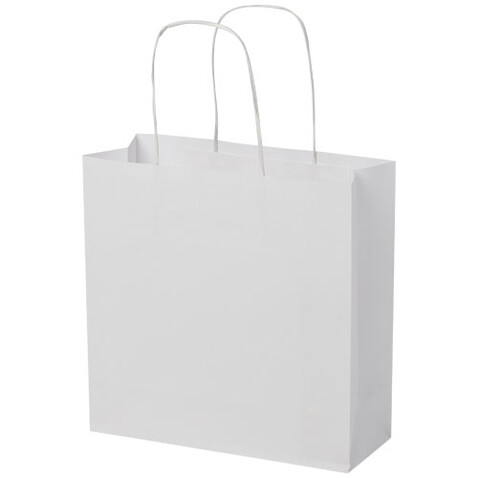 Kraftpapiertasche 120 /m² mit gedrehten Griffen – 24 × 9 × 24 cm, weiss bedrucken, Art.-Nr. 1ZM00601 Kraftpapiertasche 120 /m² mit gedrehten Griffen – 24 × 9 × 24 cm, weiss bedrucken, Art.-Nr. 1ZM00601